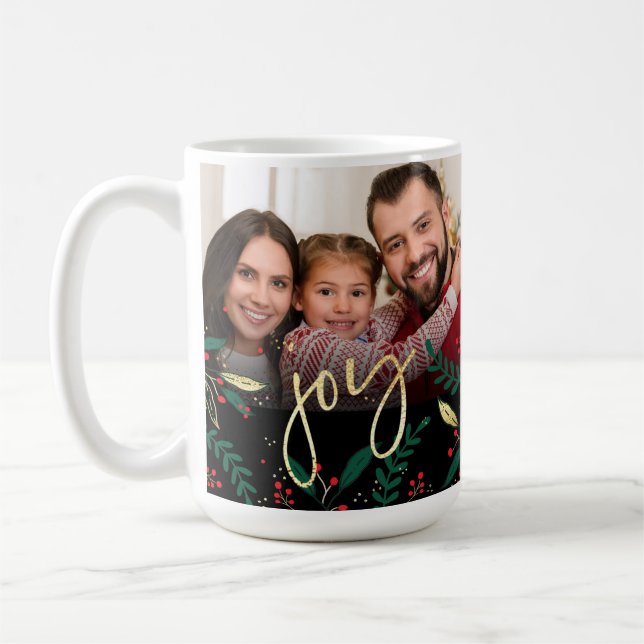 Foto Joy Black Red Green Gold Grün Weihnachten Kaffeetasse (Links)