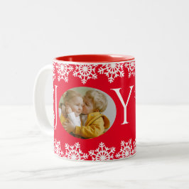 Foto JOY Red White Snowflake V Zweifarbige Tasse