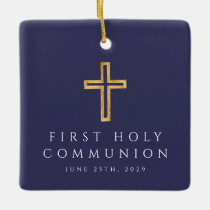 Foto Junge Religiöses Kreuz Blau Erste Kommunion Keramikornament