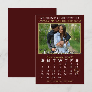 Foto Kalender Auburn & Gold Wedding Rett Unser Dat Karte