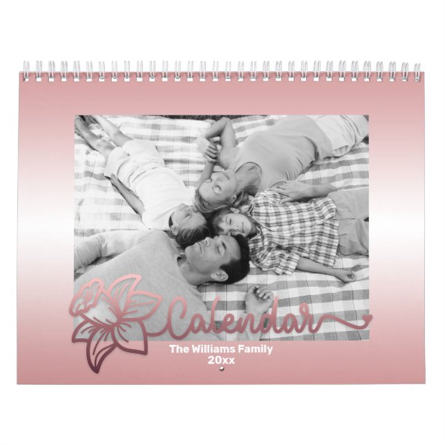 Foto-Kalender der Familie, bearbeitbare Rosegold-B Kalender (Titelbild)
