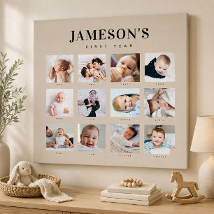 Foto-Kalender des ersten Jahres des Säuglings Leinwanddruck