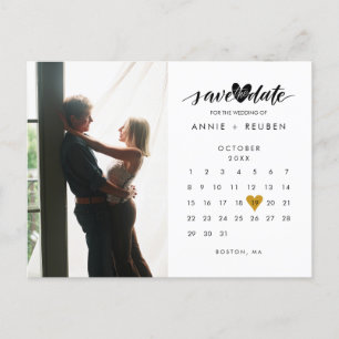 Foto Kalender Elegante Goldenes Herz Save the Date Ankündigungspostkarte