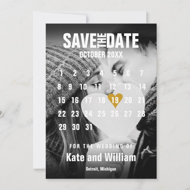 Foto Kalender Gold Herzstück Moderne Hochzeit Save The Date (Vorderseite)