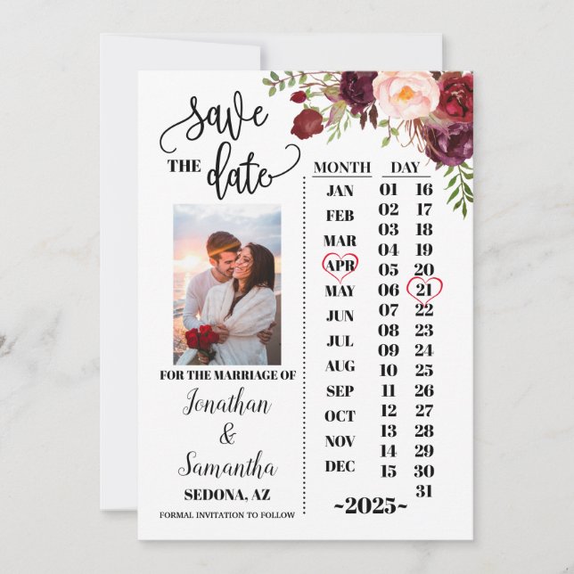 Foto-Kalender-Hochzeit Einladung (Vorderseite)