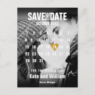 Foto Kalender Modernes Goldenes Herz Save the Date Postkarte