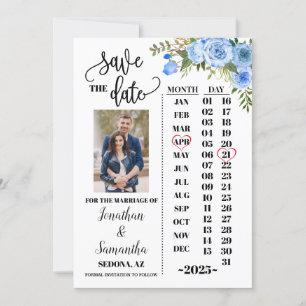 Foto Kalender Save the Date Blaue Blumenhochzeit Einladung