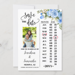 Foto Kalender Save the Date Blaue Blumenhochzeit Einladung