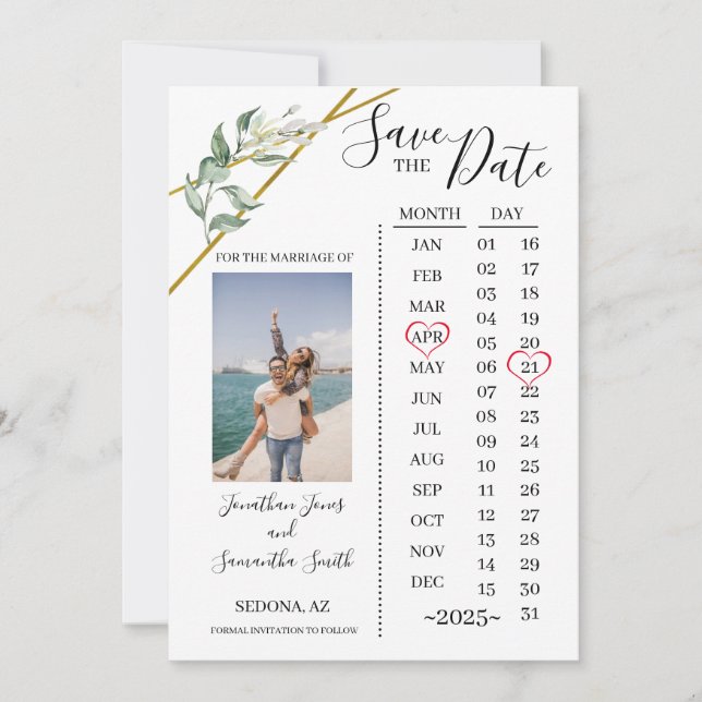 Foto Kalender Save the Date Hochzeit im Grünen Einladung (Vorderseite)