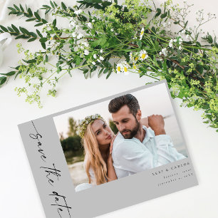 Foto & Kalligrafie 4 Mod Horiz Save the Date grau Einladung