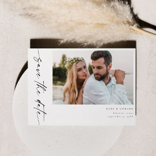 Foto & Kalligrafie 4 Mod Horiz Save the Date-Whi Einladung