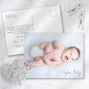 Foto Kalligraphie Name Birth Stats New Baby Danke Postkarte
