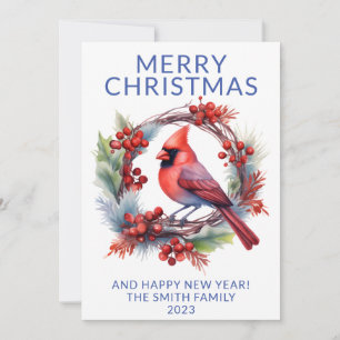 Foto Kardinal Wreath Blue Holiday Card Einladung