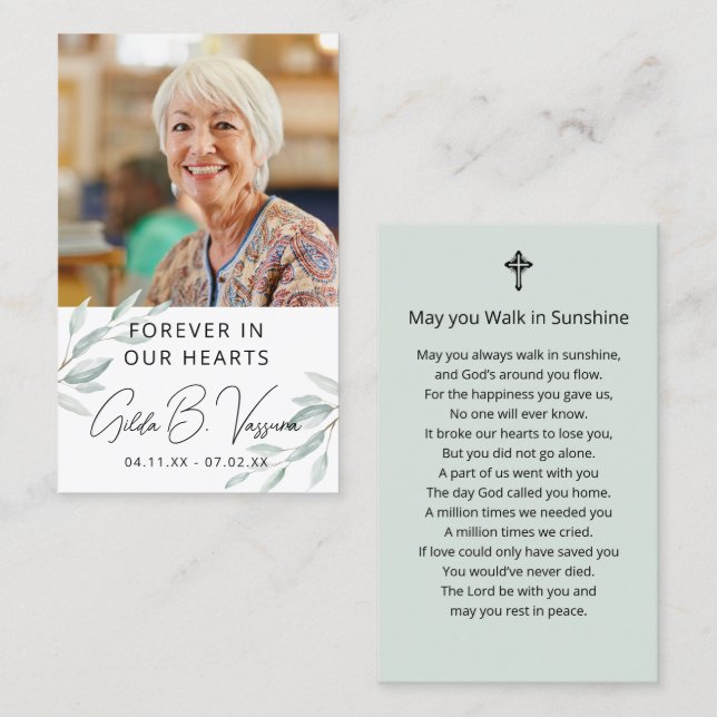 Foto-Karte für das Gedenkgebet der Foliage Visitenkarte (Vorne/Hinten)