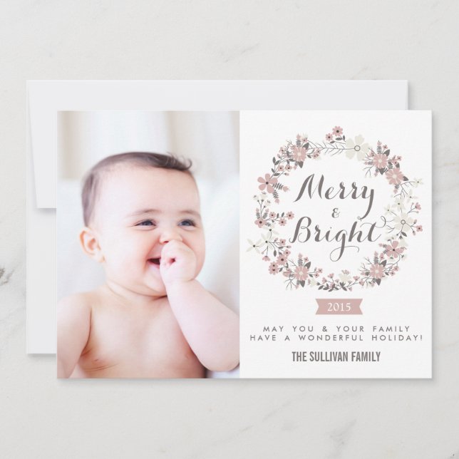 Foto-Karte für den Weihnachtskranz in Schwarz und  Feiertagskarte (Vorderseite)