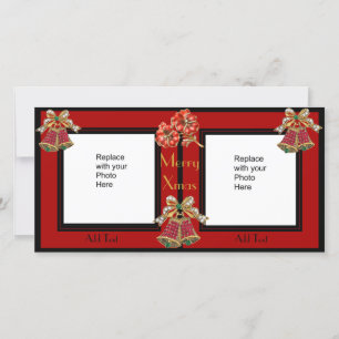 Foto Karte Schwarz Gold Floral Doppel Weihnachten