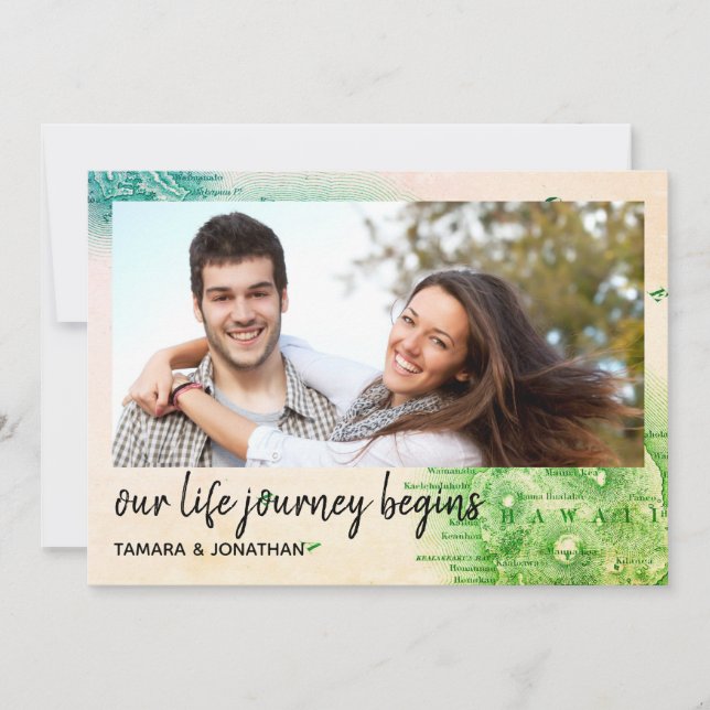 Foto-Karte von Hawaii-Hochzeit in Urlaubsort Einladung (Vorderseite)