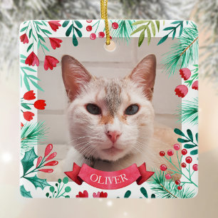 Foto Katze oder Hund Wasserfarbener Winter Botanic Keramikornament