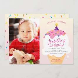 FOTO KIDS PARTY INVITE Retro-Eis Kegel pink Einladung
