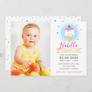 FOTO KINDERGEBURTSTAG PARTY farbig niedliche Eiscr Einladung