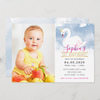 FOTO KINDERGEBURTSTAG PARTY schwan Prinzessin blau Einladung