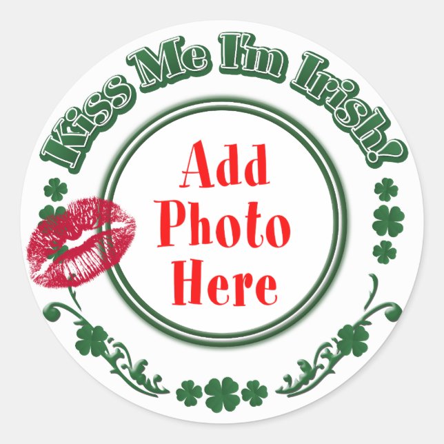 FOTO Kiss Me I'm Irish - Green Circle Kiss Mark Runder Aufkleber (Vorderseite)