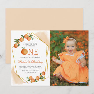 Foto Kleine Süsse Orange 1. Geburtstag Einladung