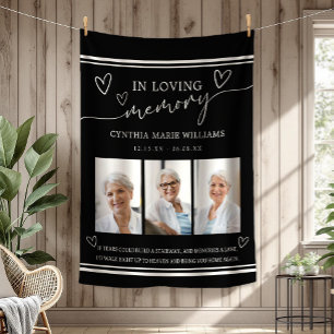 Foto-Kollage in Schwarz "In Loving Memory" Fleecedecke