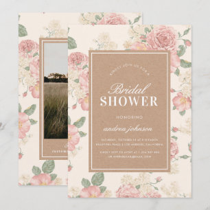 Foto Kraft Vintage Rosa Rosengarten Brautparty Einladung