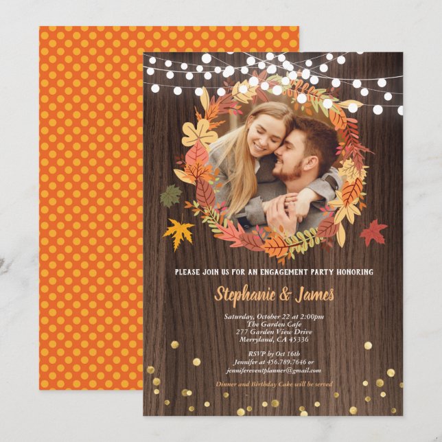 Foto-Kranz der Verlobungspartei rustikal Einladung (Vorne/Hinten)