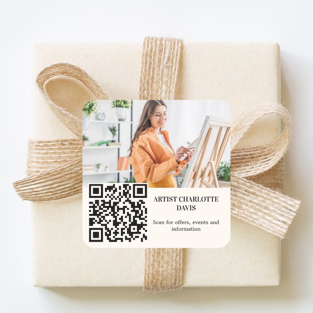 Foto Künstler Designer Elfenbein Creme QR-Code Quadratischer Aufkleber (Von Creator hochgeladen)