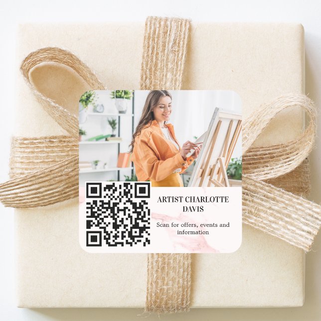 Foto Künstler Designer rosa Marmor QR-Code Quadratischer Aufkleber (Von Creator hochgeladen)