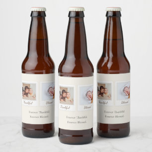Foto-Labels im Polaroidstil - dankbar und gesegnet Bierflaschenetikett
