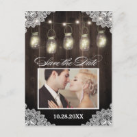 Foto Lace Wood Mason Jar Save the Date Postkarten