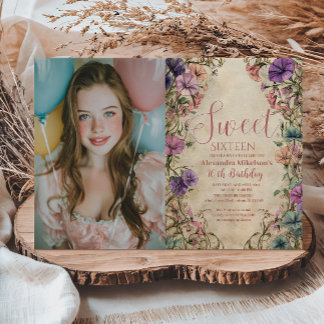 Foto Launige Pastell-Wildblume Sweet 16 Einladung