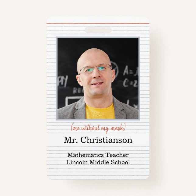 Foto Lehrer ID Abzeichen Schule, ich ohne Maske Ausweis (Vorderseite)