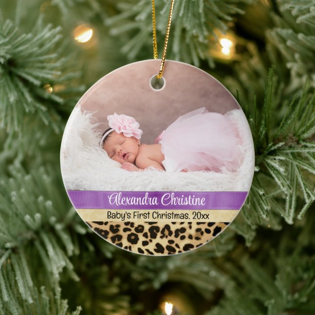 Foto Leopard Doppelseitiges 2 Bild Baby First Keramik Ornament (Baum)