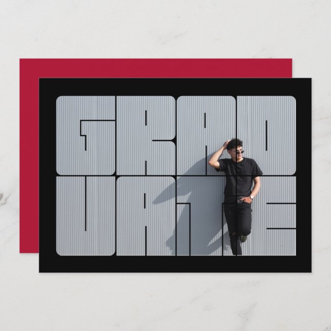 Foto Lettering Roter Abschluss Zeremonie Einladung (Vorne/Hinten)