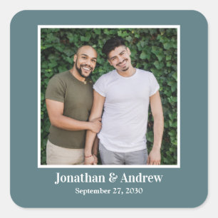 Foto-LGBTQ-Hochzeitsaufkleber Quadratischer Aufkleber
