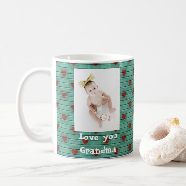Foto Liebe Sie Oma Custom Rustic Holzherz Kaffeetasse (Mit Donut)