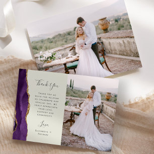 Foto Lila Achat Gold Elfenbein Hochzeit Dankeskarte