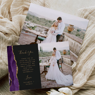 Foto Lila Achat Gold Schrift Hochzeit Dankeskarte