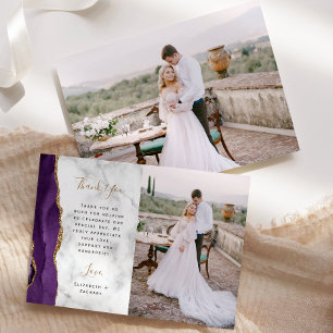 Foto Lila Achat Gold Schrift Marmor Hochzeit Dankeskarte