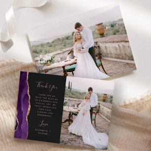 Foto Lila Agate Rose Gold Dunkle Hochzeit Dankeskarte