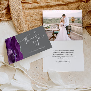 Foto Lila Agate Silver Gray Wedding Vielen Dank Karte