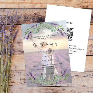 Foto lila Blumen QR-Code RSVP Luxus-Hochzeit Einladung