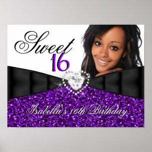 Foto Lila Glitter Sweet 16 16. Geburtstag Banner Poster