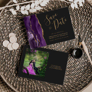 Foto Lila Gold Achat Dunkle Hochzeit Save the Date