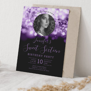 FOTO Lila Hollywood Lights Sweet 16 Party Einladung