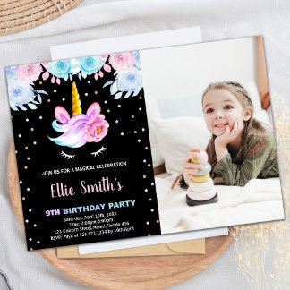 Foto Lila Rainbow Rosa Einhorn Geburtstag Einladung